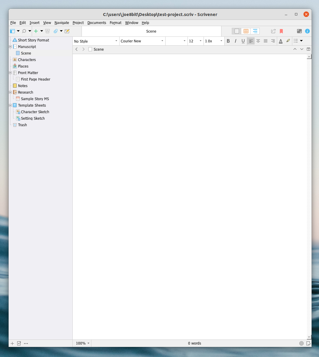 Scrivener 3.1.1 running on Ubuntu